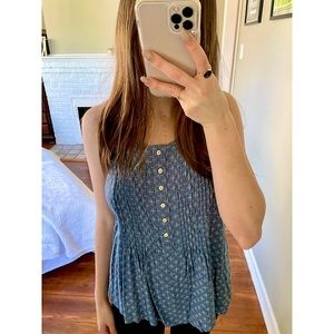Blue floral button tank